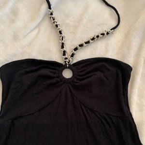 Michael Kors Black Halter Top w/Silver Chain Size M